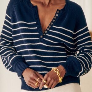 Sézane LEONTINE Sweater, size M, NWOT, navy blue with white stripes